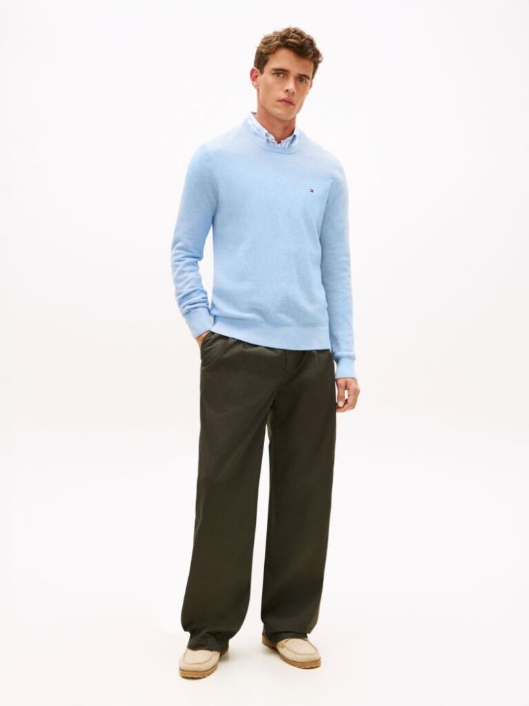 Blue Crew Neck Textured Knit Jumper  Men