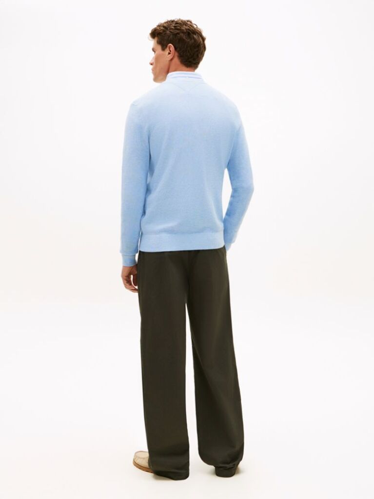 Blue Crew Neck Textured Knit Jumper  Men