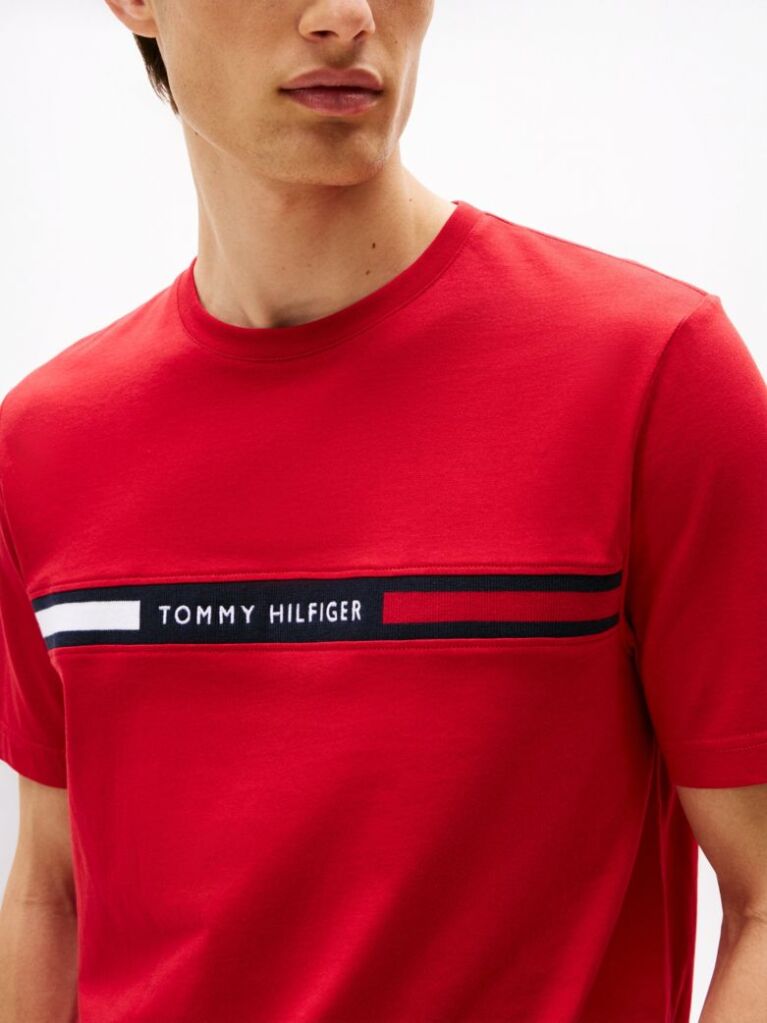 Rosu Tricou Cu Guler Rotund Si Panou Cu Logo  Barbati