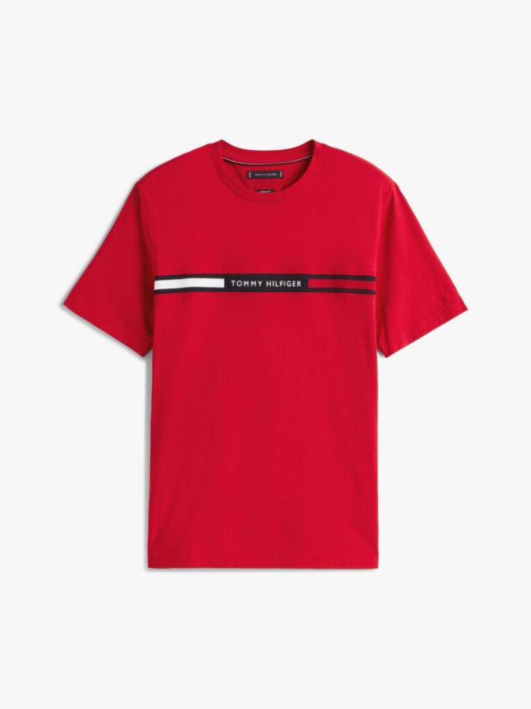 Rosu Tricou Cu Guler Rotund Si Panou Cu Logo  Barbati