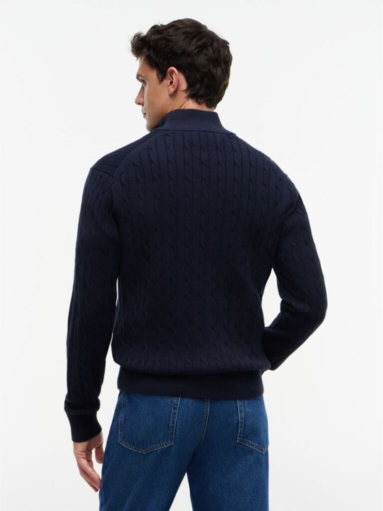 Blue Jumper Cu Fermoar Din Tricot  Barbati