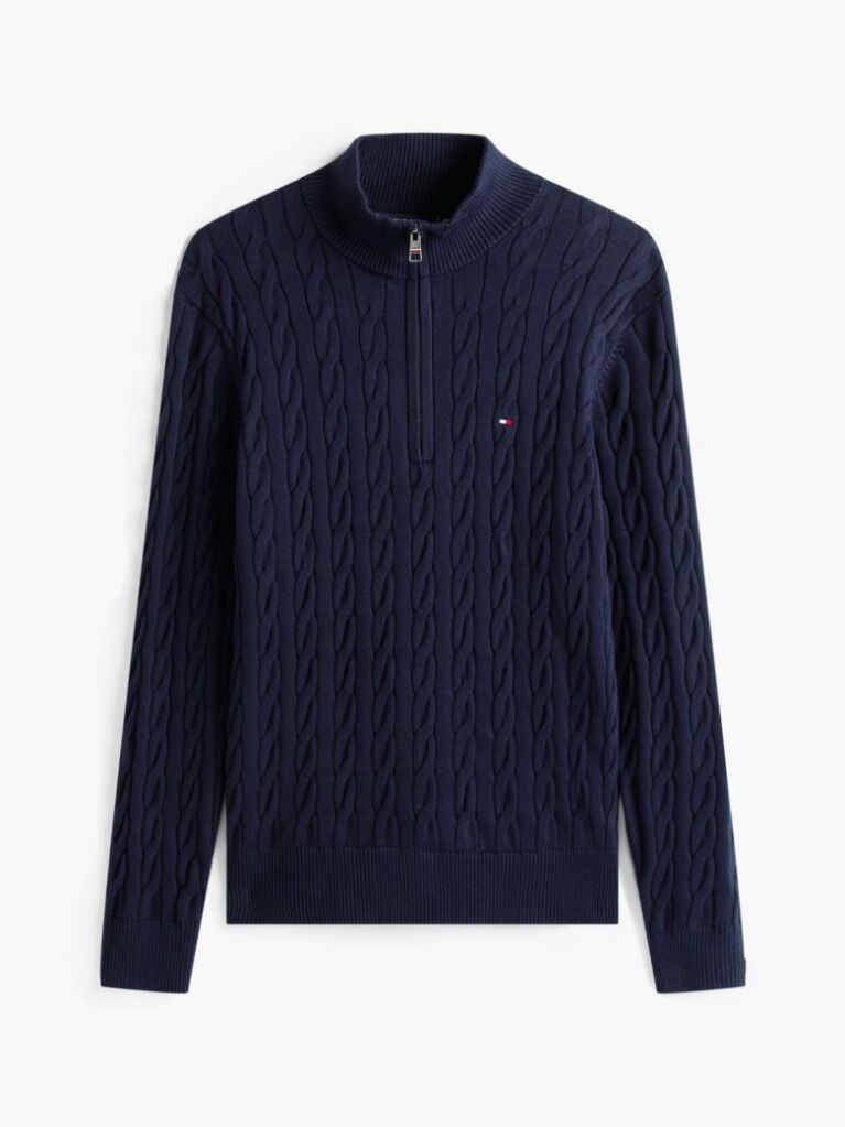 Blue Jumper Cu Fermoar Din Tricot  Barbati