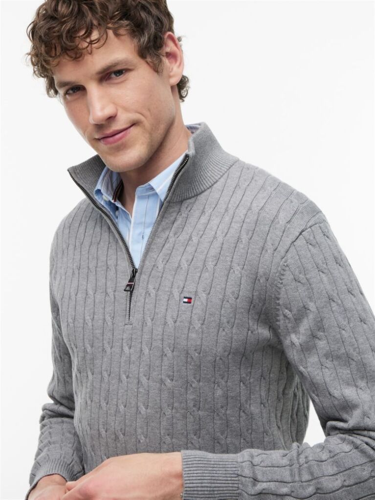 Grey Cable Knit Half-Zip Jumper  Men
