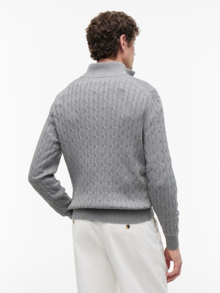Grey Cable Knit Half-Zip Jumper  Men