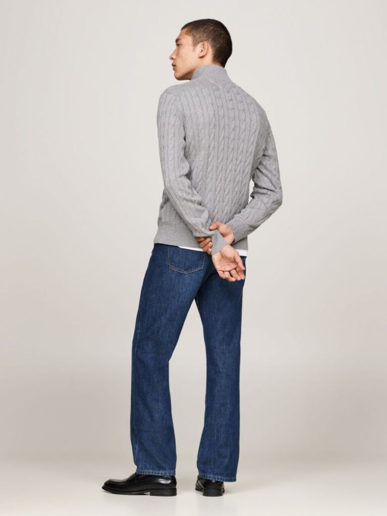 Grey Cable Knit Half-Zip Jumper  Men