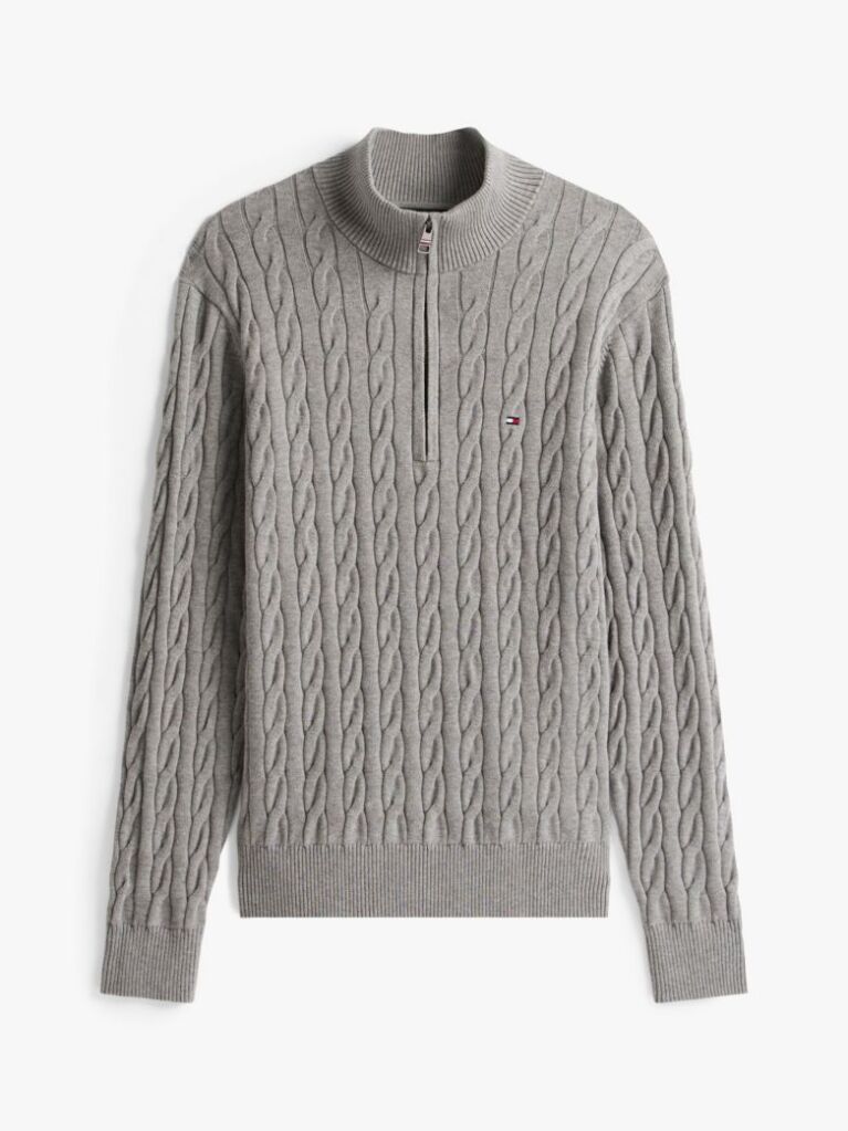Grey Cable Knit Half-Zip Jumper  Men