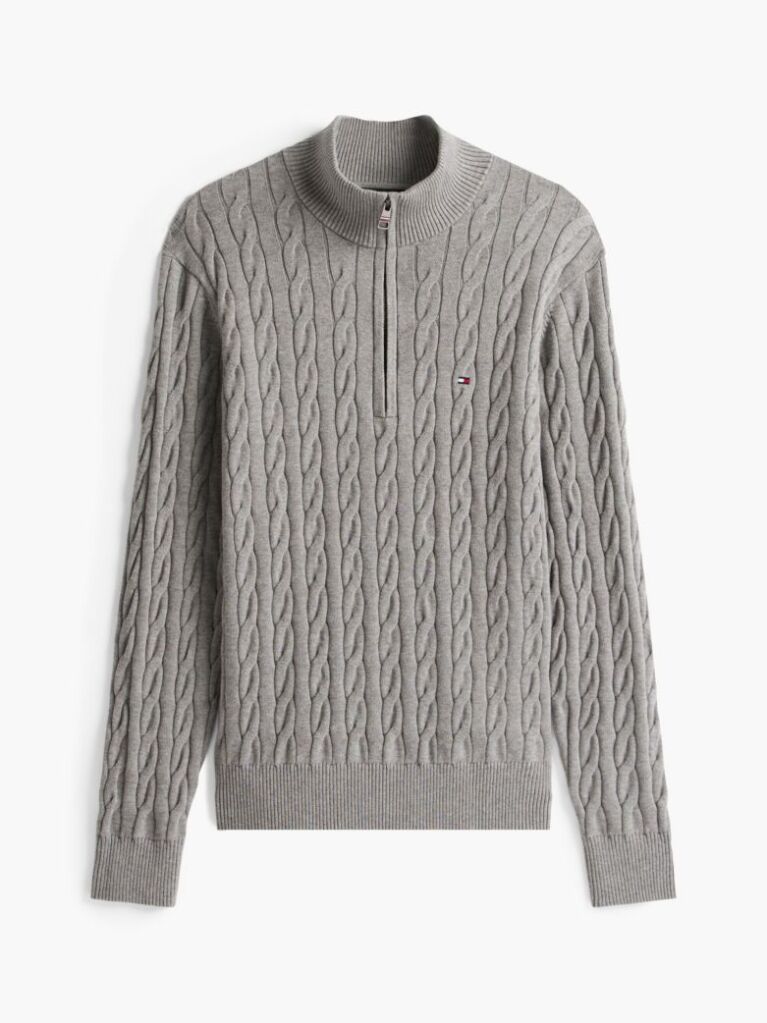 Grey Cable Knit Half-Zip Jumper  Men