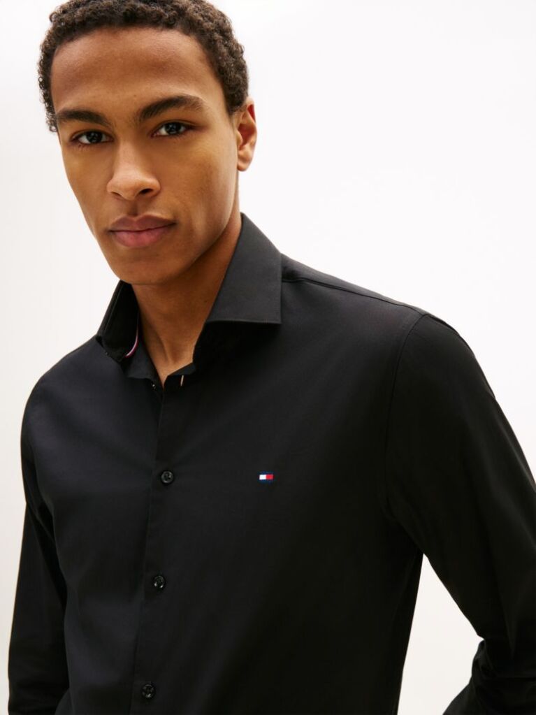 Negru Camasa Flex Slim Fit Din Poplin   Barbati