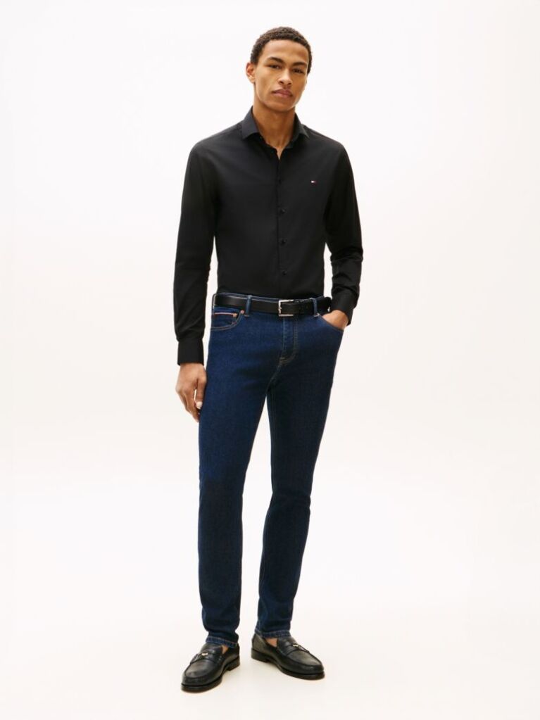 Negru Camasa Flex Slim Fit Din Poplin   Barbati