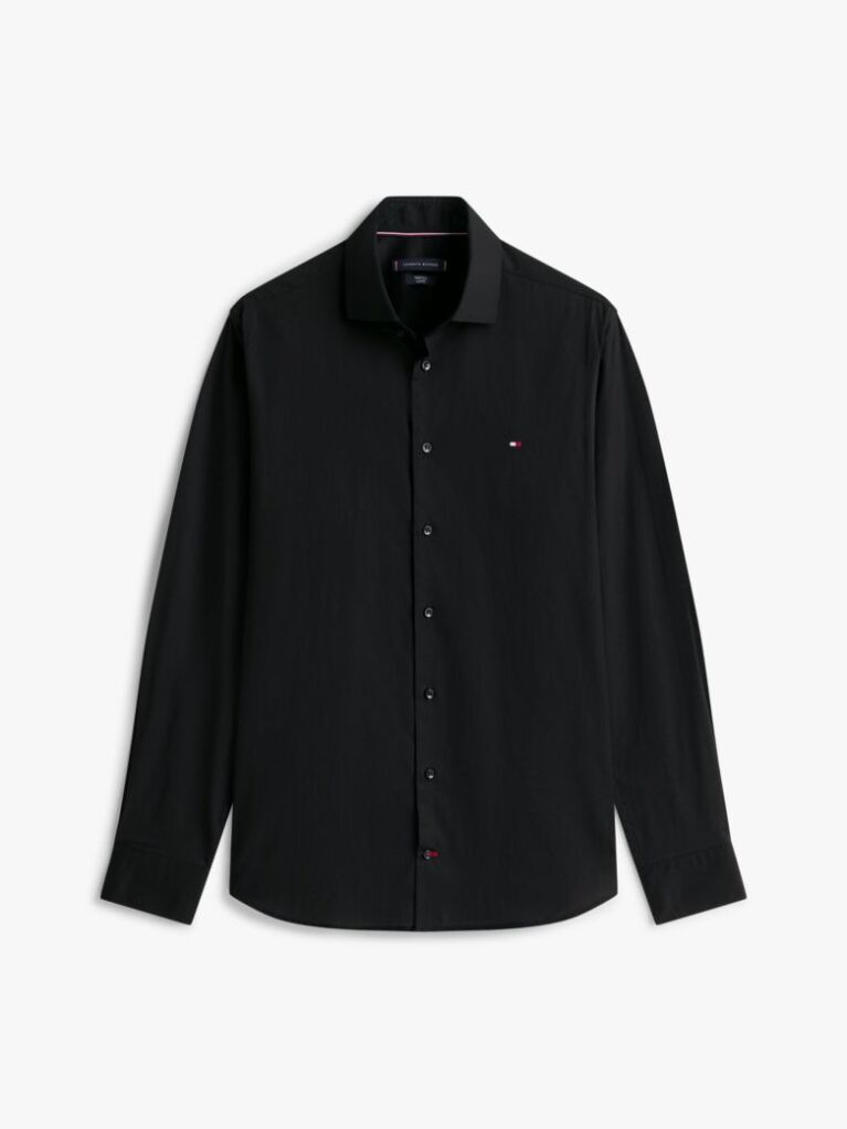 Negru Camasa Flex Slim Fit Din Poplin   Barbati