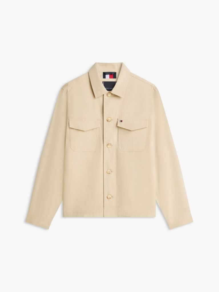 Beige Flag Embroidery Twill Shirt Jacket  Men