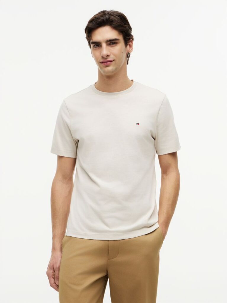 Beige Flag Embroidery T-Shirt  Men
