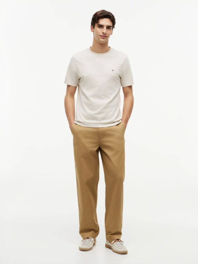 Beige Flag Embroidery T-Shirt  Men