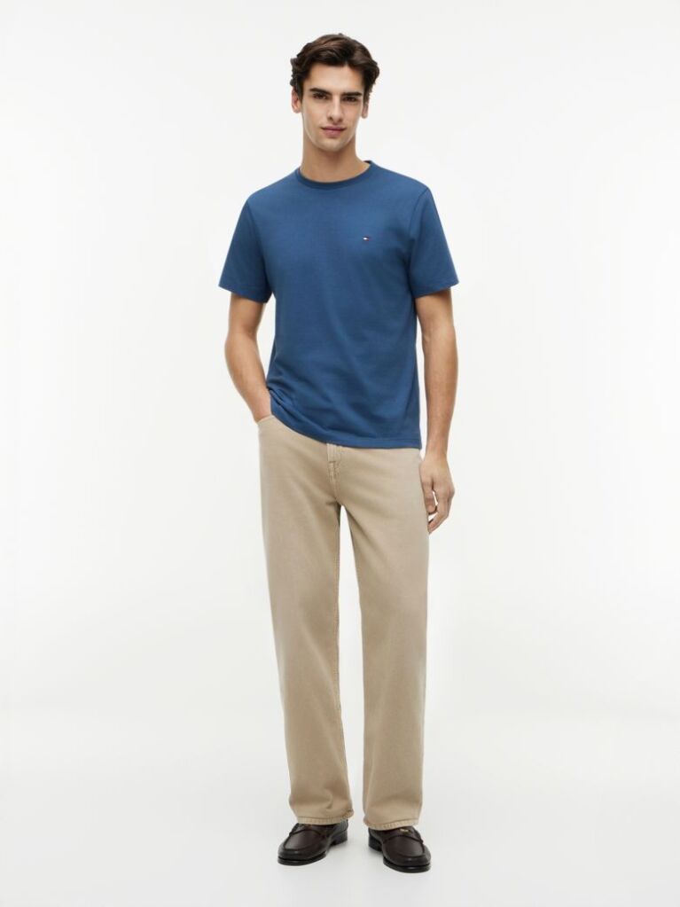Blue Tricou Cu Broderie Steag  Barbati