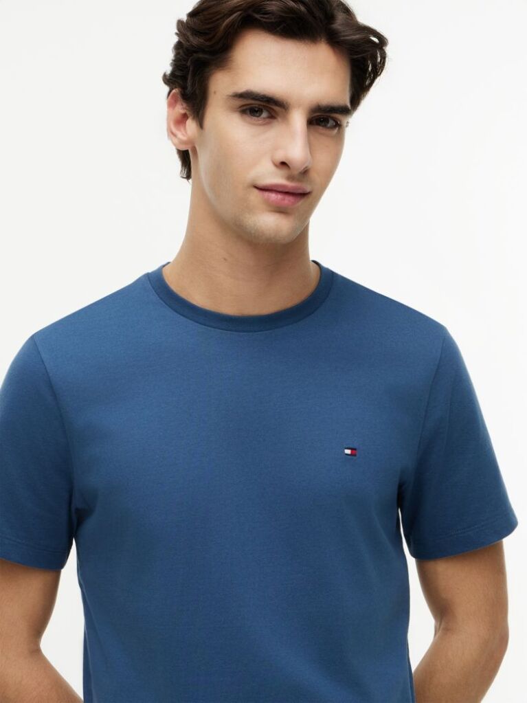 Blue Tricou Cu Broderie Steag  Barbati