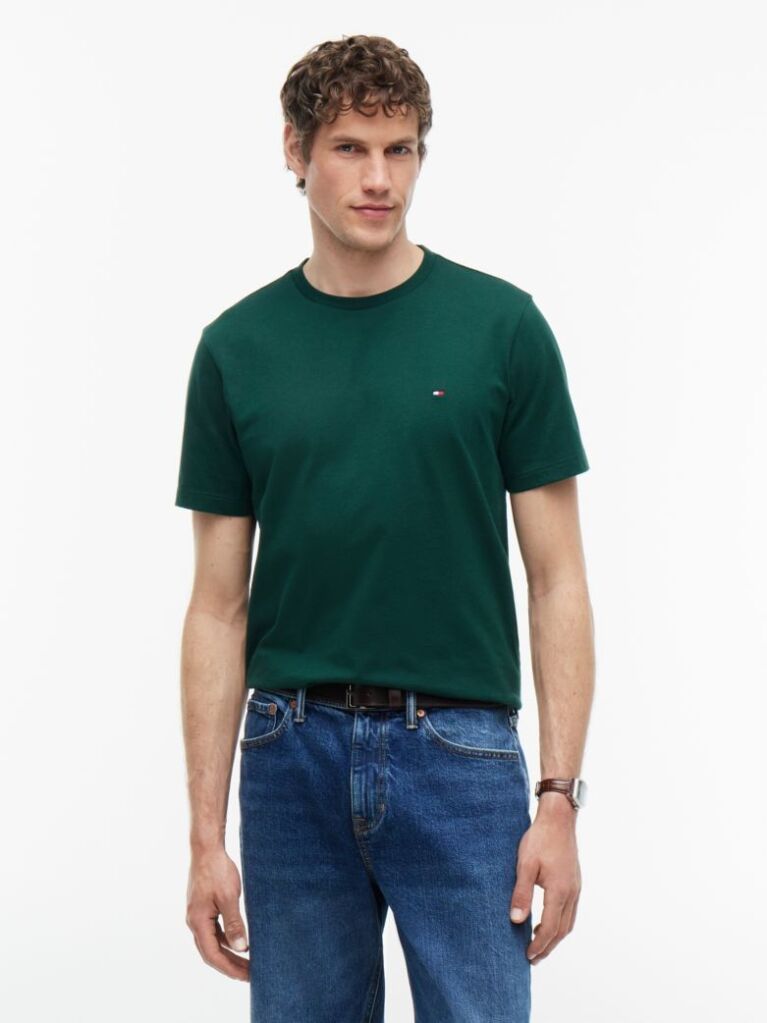 Verde Tricou Cu Broderie Steag  Barbati