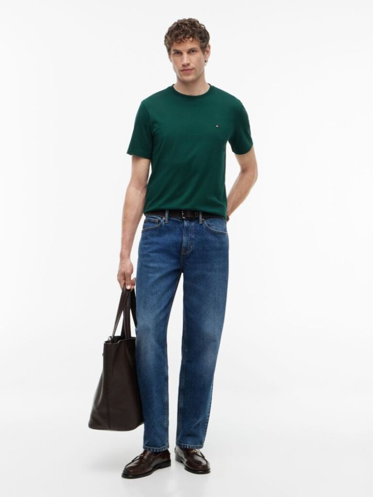 Verde Tricou Cu Broderie Steag  Barbati