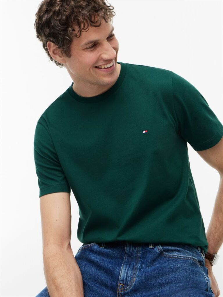 Verde Tricou Cu Broderie Steag  Barbati