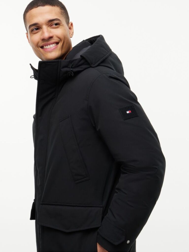 Black Water Repellent Down Hooded Rockie Parka  Men