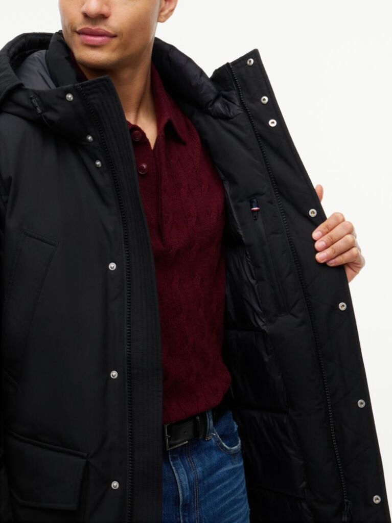 Black Water Repellent Down Hooded Rockie Parka  Men