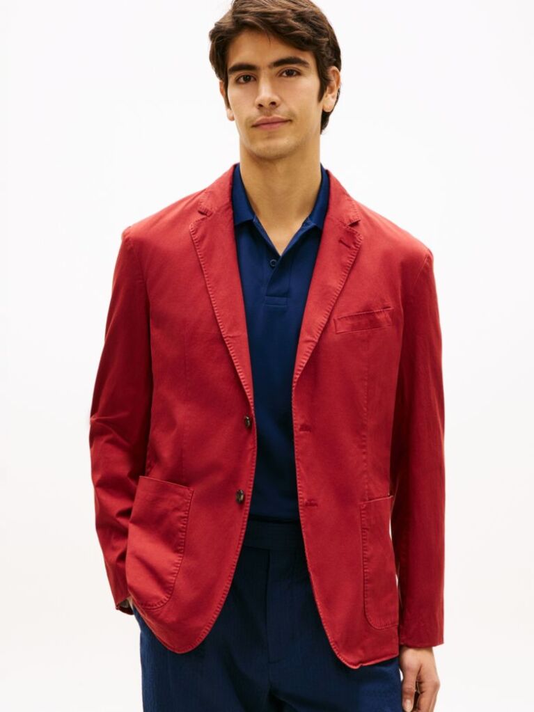 Red Smart Casual Washed Regular Fit Blazer  Men