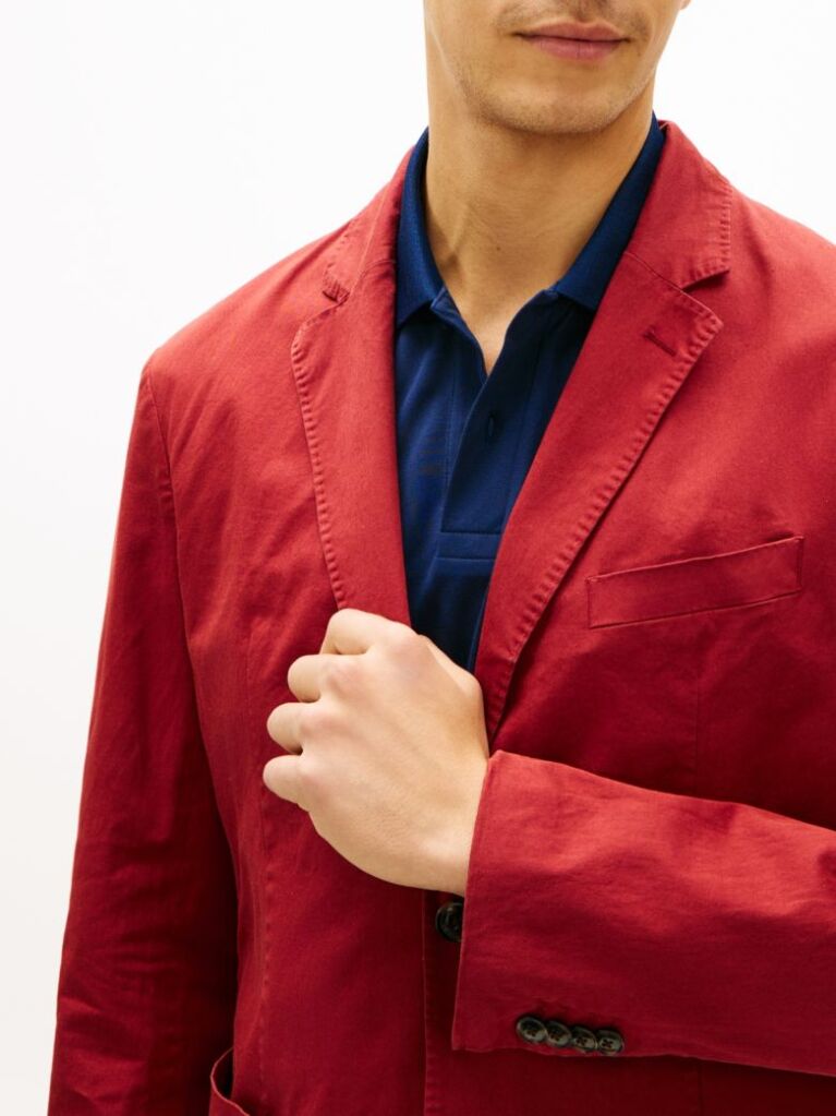Red Smart Casual Washed Regular Fit Blazer  Men