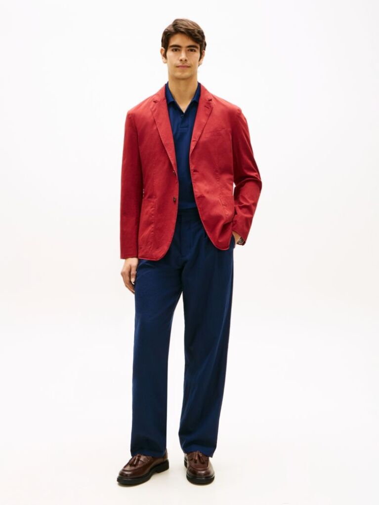 Red Smart Casual Washed Regular Fit Blazer  Men