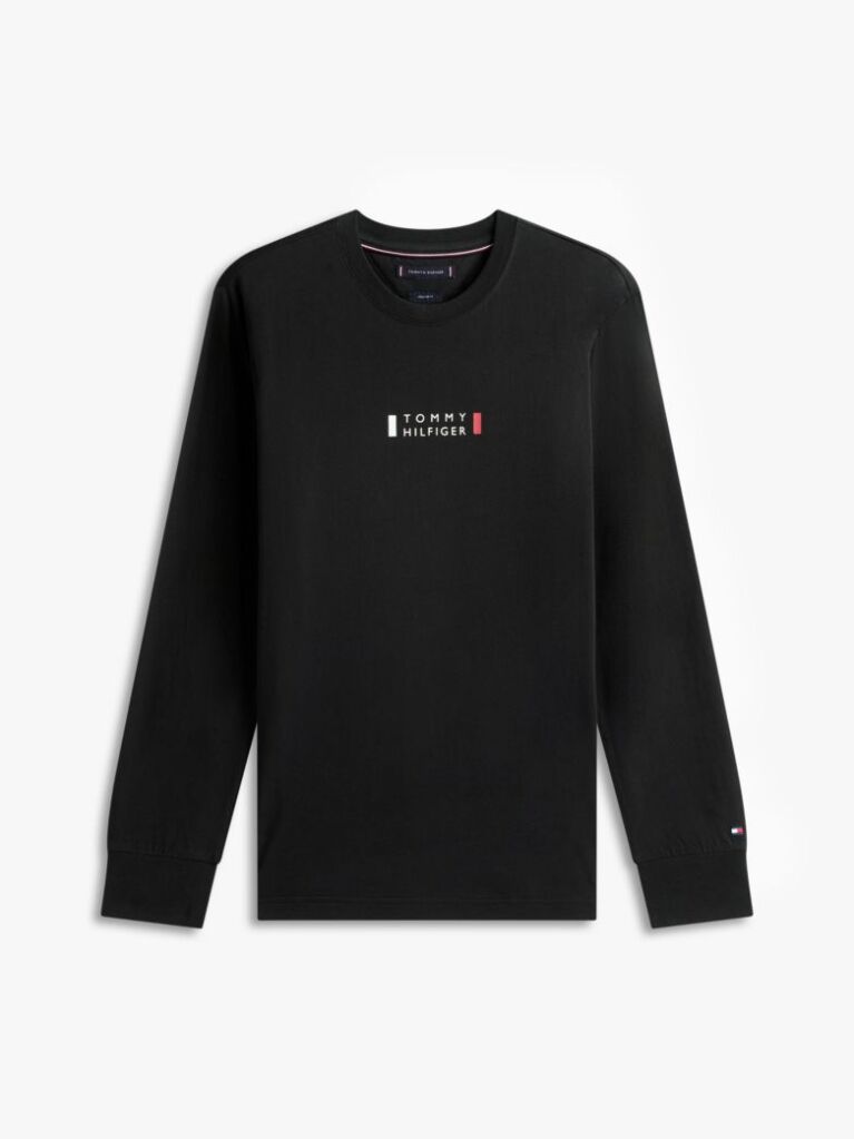Negru T-Shirt Din Jerseu Cu Maneci Lungi Si Logo  Barbati