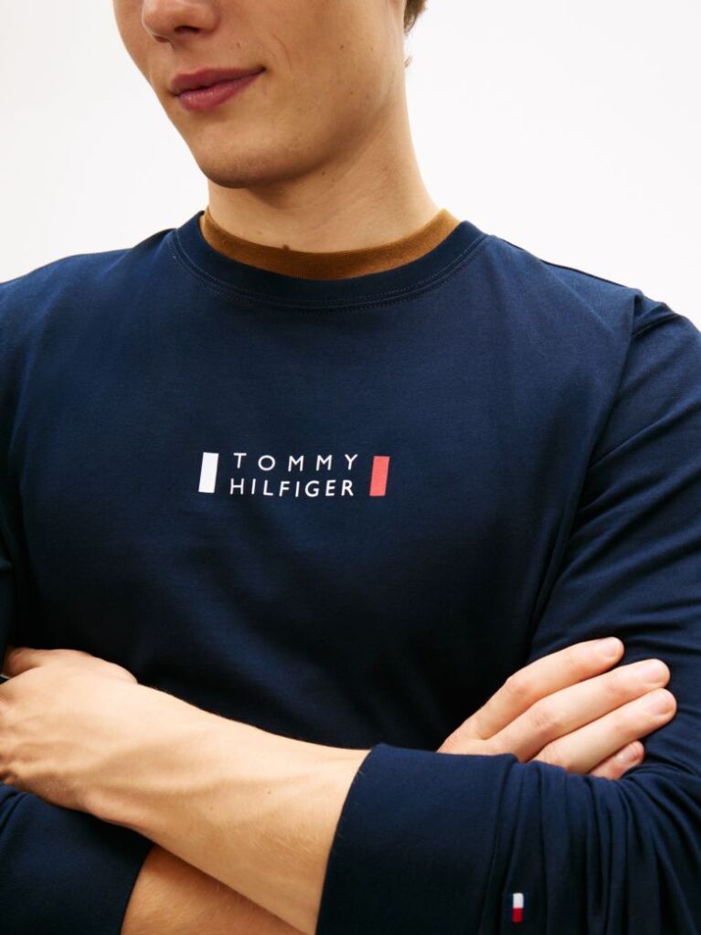 Blue T-Shirt Din Jerseu Cu Maneci Lungi Si Logo  Barbati