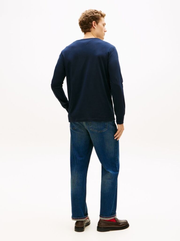 Blue T-Shirt Din Jerseu Cu Maneci Lungi Si Logo  Barbati