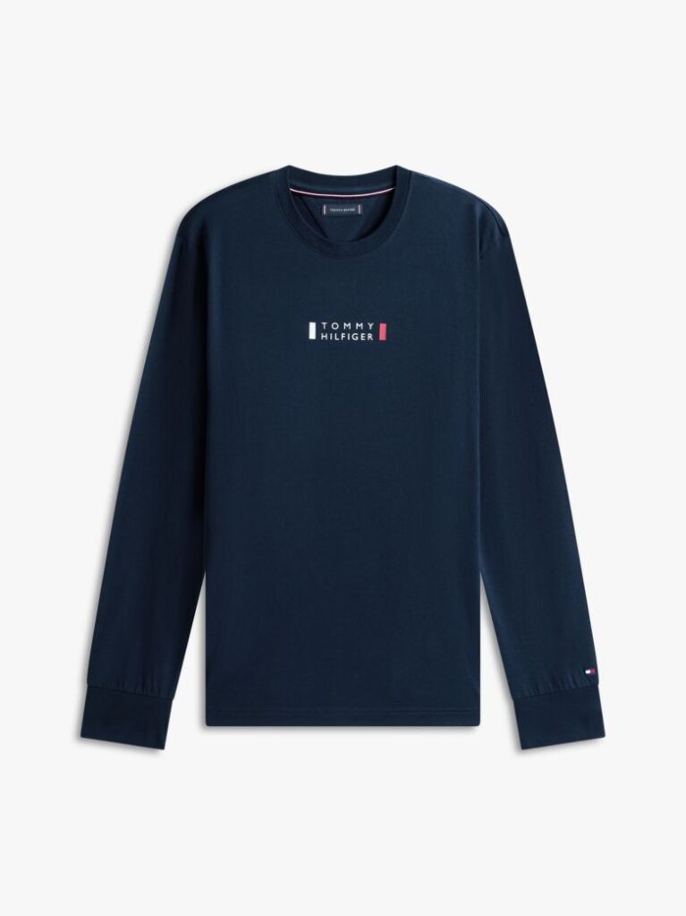 Blue T-Shirt Din Jerseu Cu Maneci Lungi Si Logo  Barbati