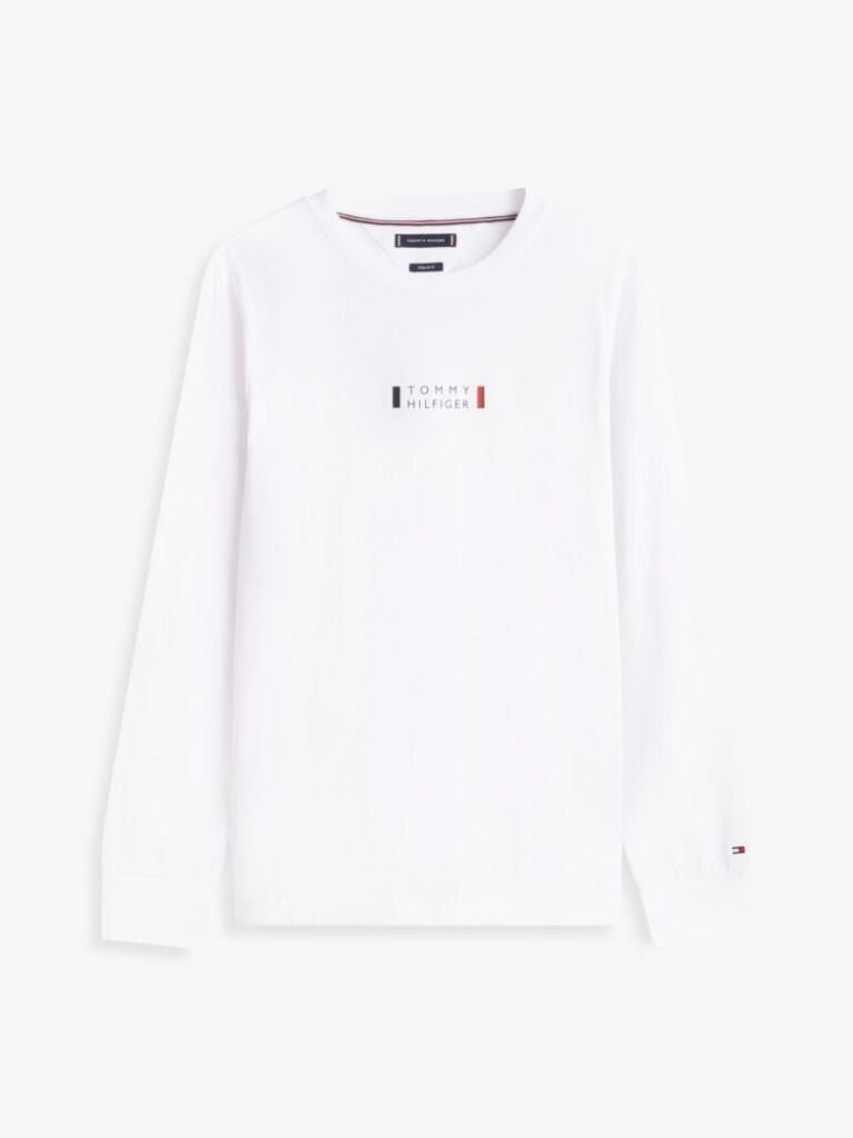 Alb T-Shirt Din Jerseu Cu Maneci Lungi Si Logo  Barbati
