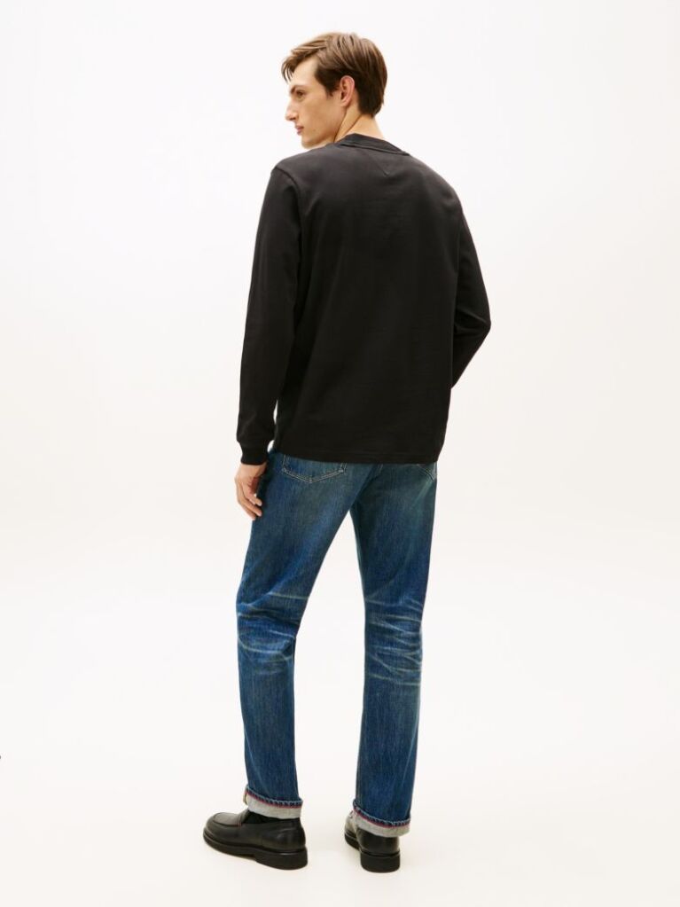 Negru T-Shirt Din Jerseu Cu Maneci Lungi Si Imprimeu  Barbati