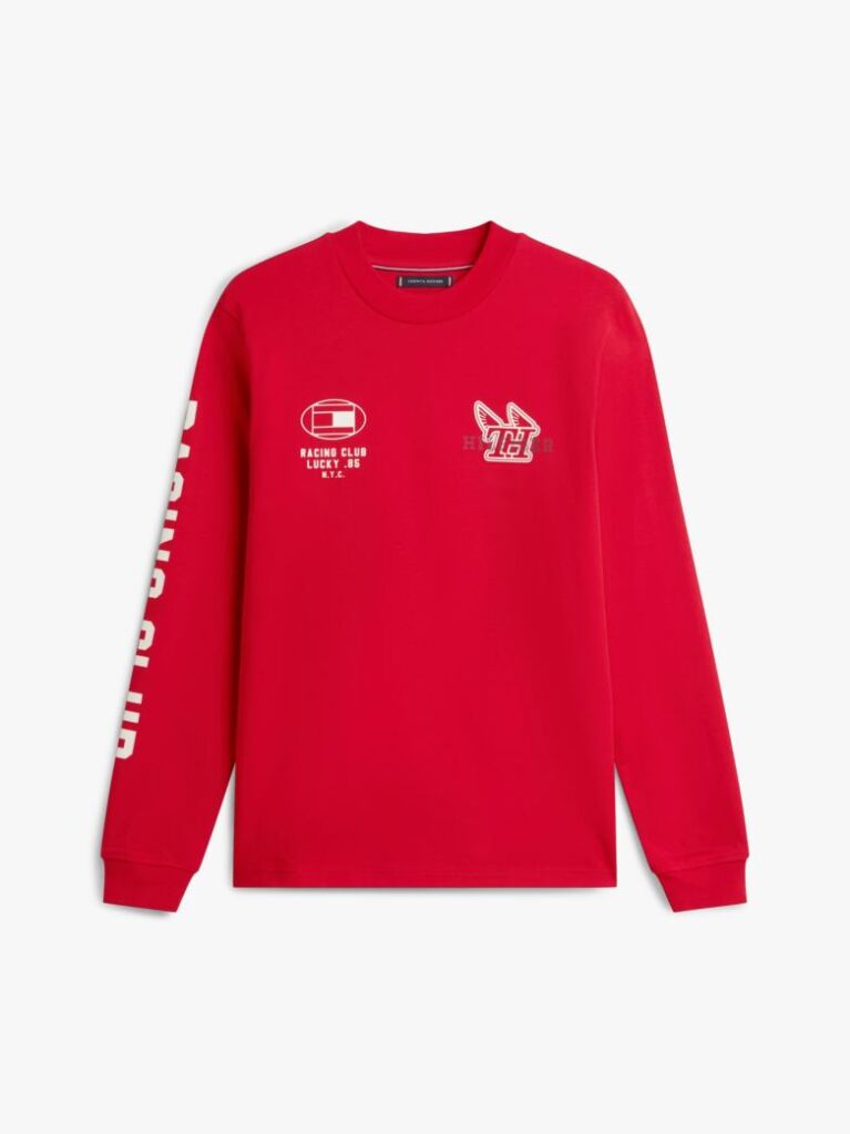 Rosu T-Shirt Din Jerseu Cu Maneci Lungi Si Imprimeu  Barbati