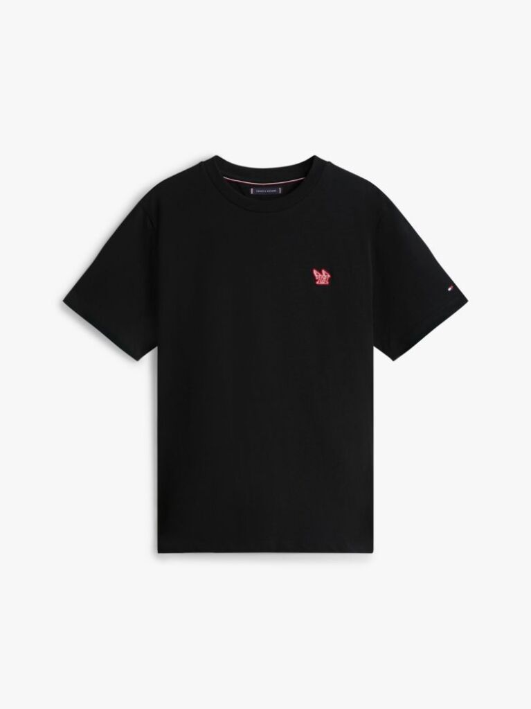 Negru T-Shirt Cu Croiala Lejera Si Logo  Barbati