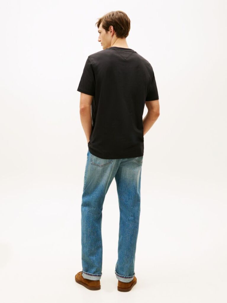 Negru T-Shirt Cu Textura Guler Rotund Si Logo  Barbati
