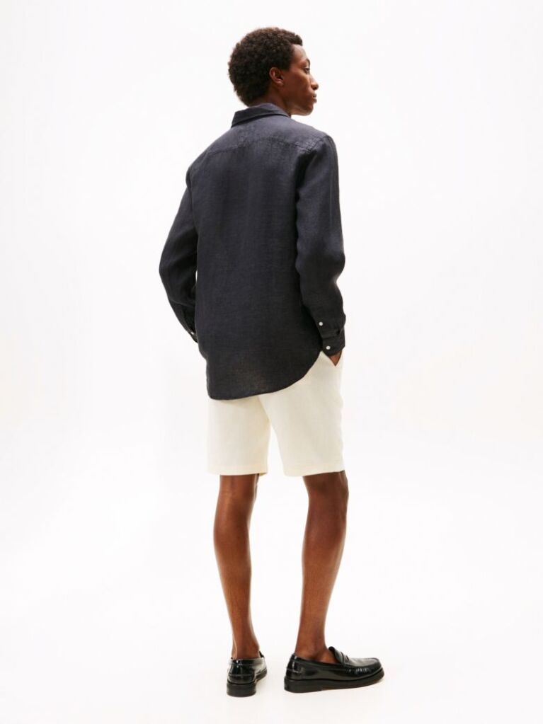 Black Regular Fit Washed Pure Linen Shirt  Men
