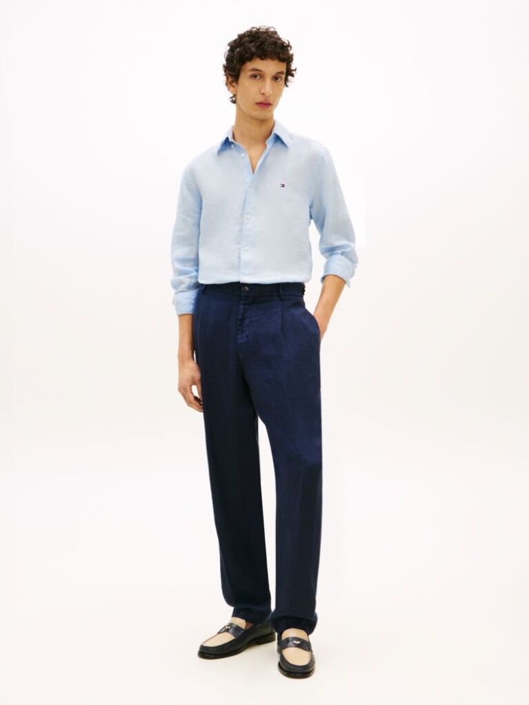 Blue Regular Fit Washed Pure Linen Shirt  Men