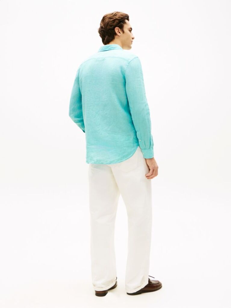 Blue Camasa Din In Pur Pique Washed Cu Croiala Regular  Barbati