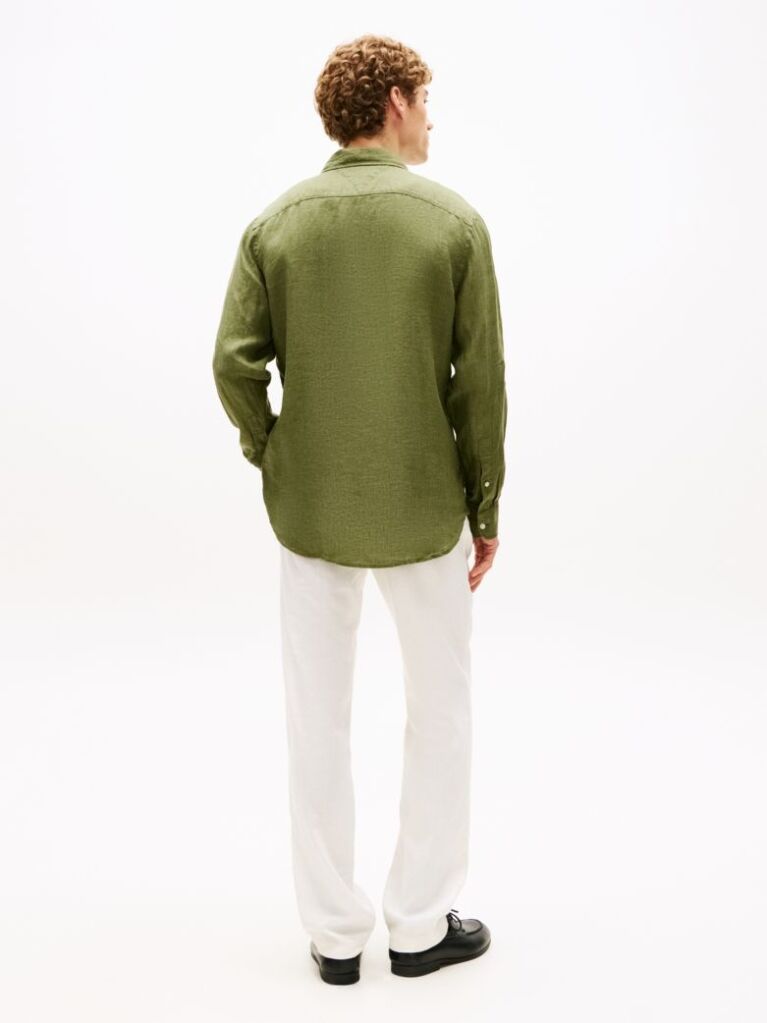 Green Regular Fit Washed Pure Linen Shirt  Men