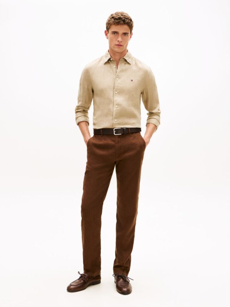Beige Regular Fit Washed Pure Linen Shirt  Men