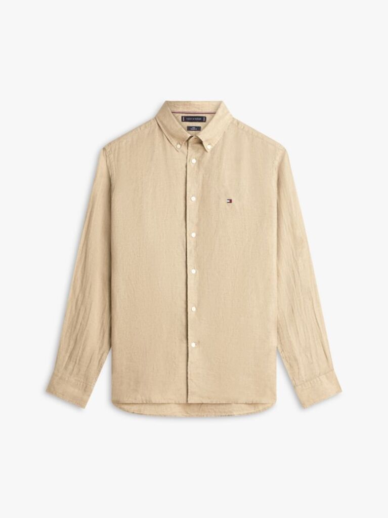 Beige Regular Fit Washed Pure Linen Shirt  Men