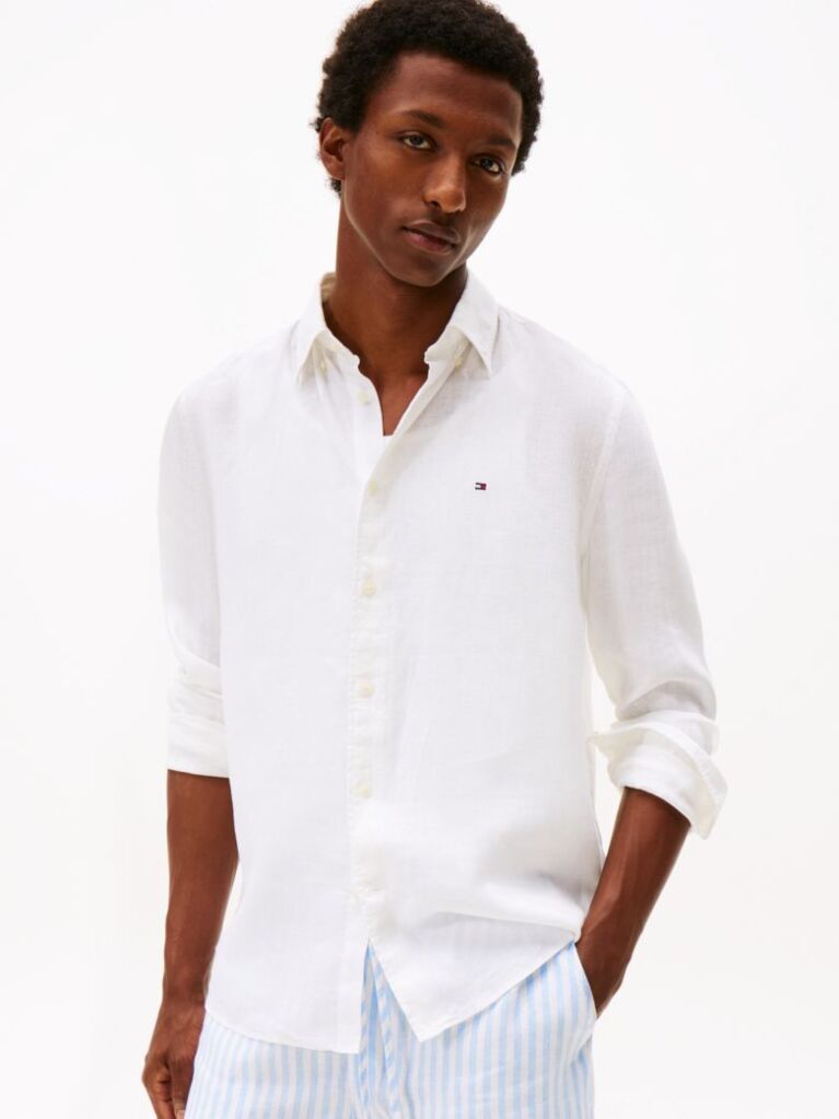 White Regular Fit Washed Pure Linen Shirt  Men