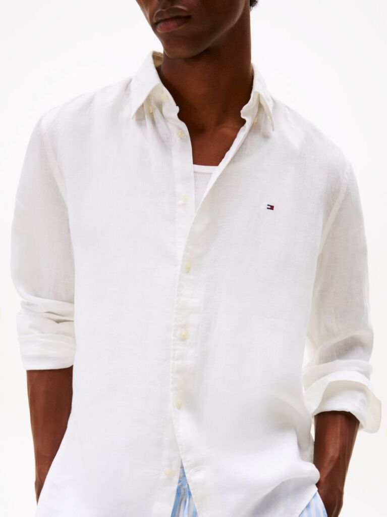 White Regular Fit Washed Pure Linen Shirt  Men