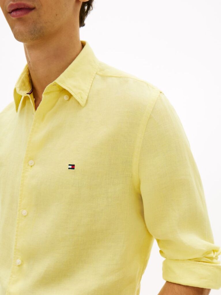 Yellow Regular Fit Washed Pure Linen Shirt  Men