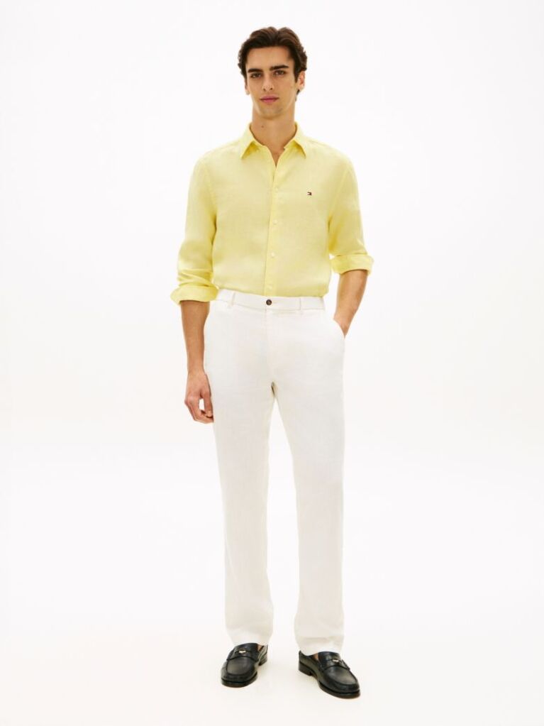 Yellow Regular Fit Washed Pure Linen Shirt  Men