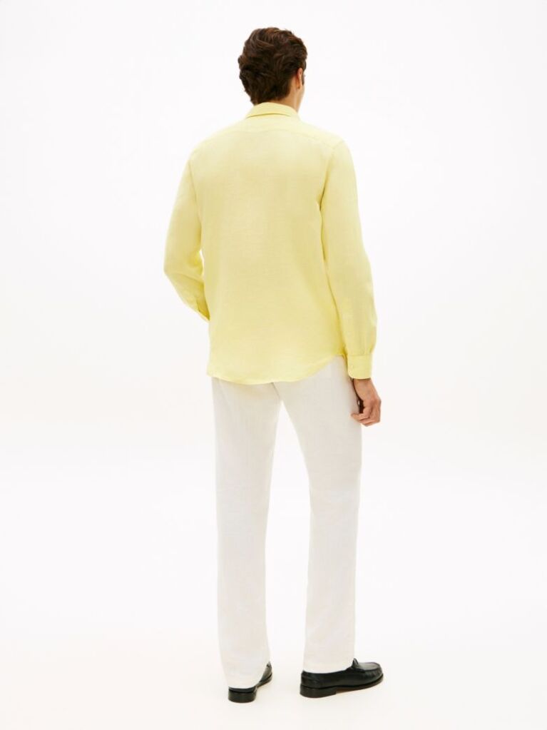 Yellow Regular Fit Washed Pure Linen Shirt  Men
