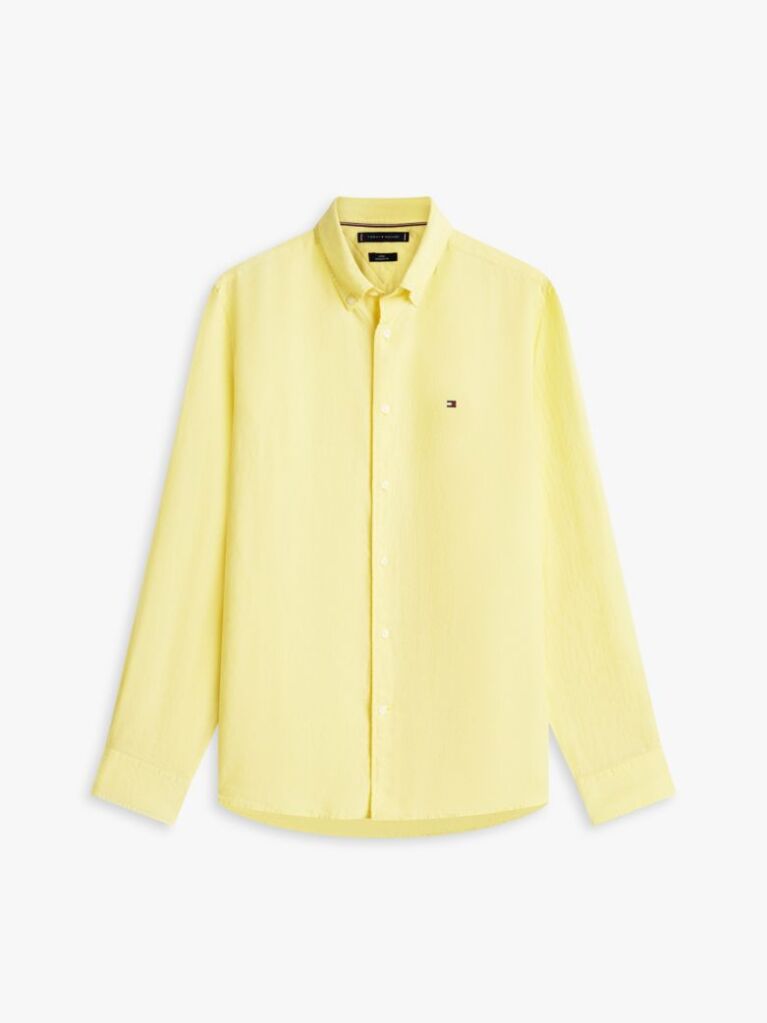 Yellow Regular Fit Washed Pure Linen Shirt  Men