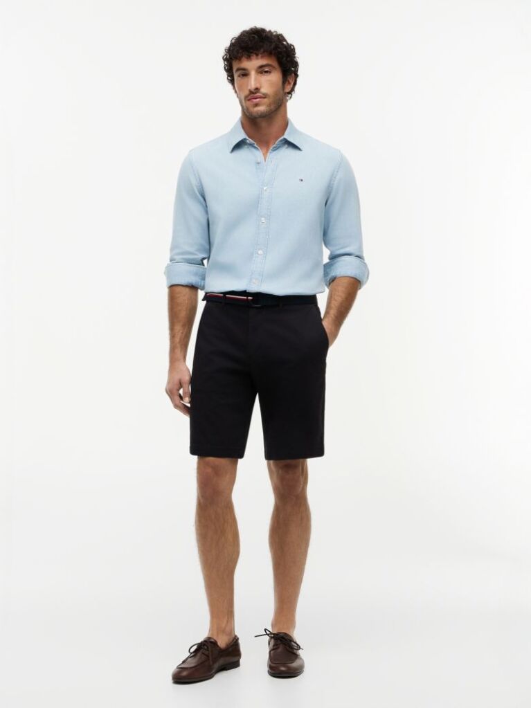 Negru Denton Pantaloni Scurti Twill Cu Croiala Slim Si Curea 9.5"  Barbati