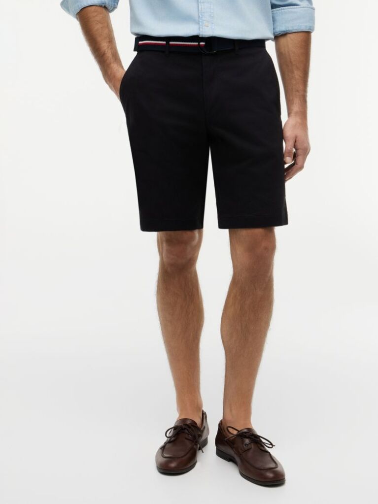 Negru Denton Pantaloni Scurti Twill Cu Croiala Slim Si Curea 9.5"  Barbati